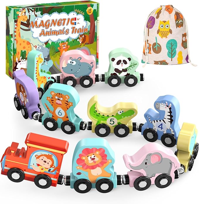 11 Magnet Wooden Animals Train Set